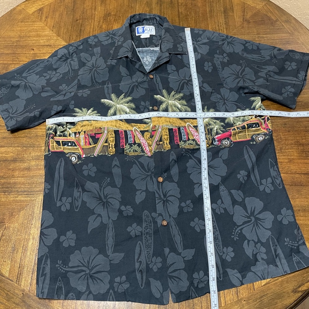 RJC LTD HAWAIIAN ALOHA SHIRT BLACK FLORAL BIRD OF PARADISE BANDED MENS SIZE XL